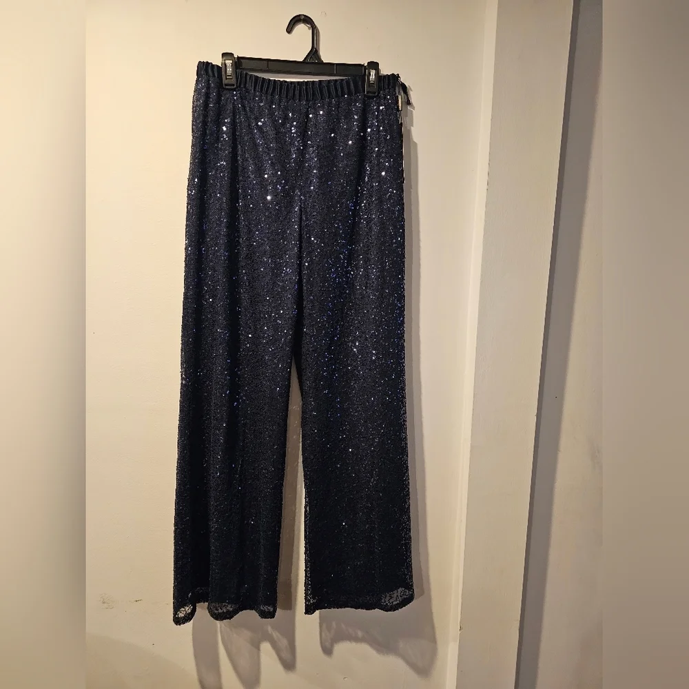 NWT Navy Sequin Wide Leg Pants | High Waist Glam Party